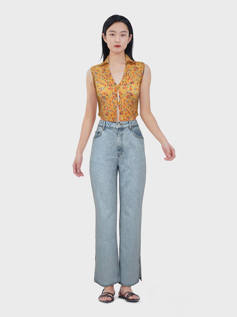 Top curto com estampado 'florido' LARANJA - Kiabi