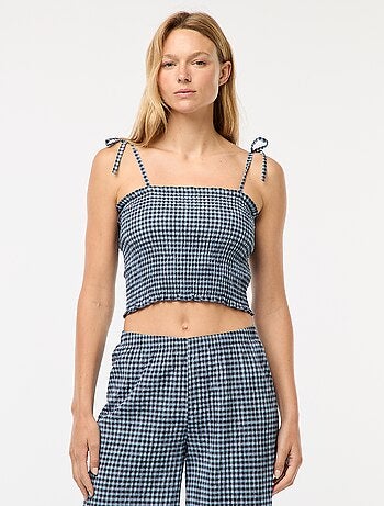 Top curto com favos de mel e quadrados vichy