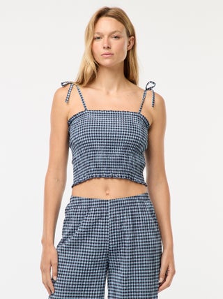 Top curto com favos de mel e quadrados vichy