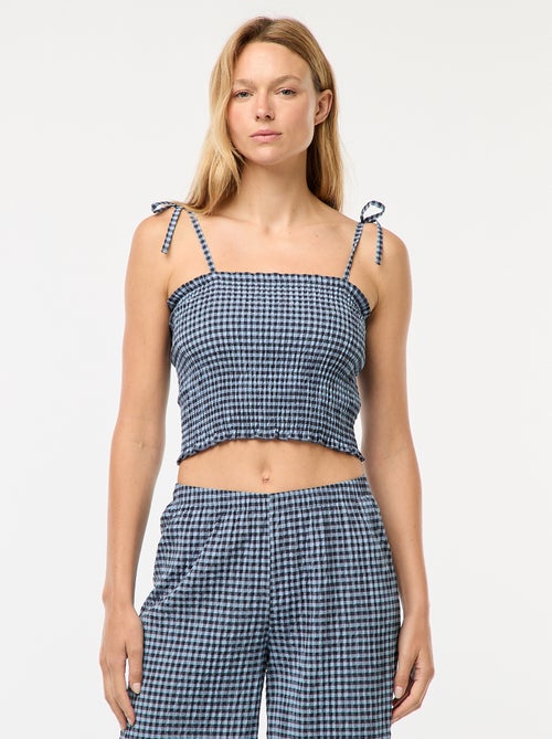 Top curto com favos de mel e quadrados vichy - Kiabi