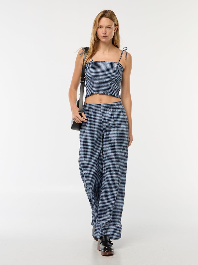 Top curto com favos de mel e quadrados vichy Azul - Kiabi