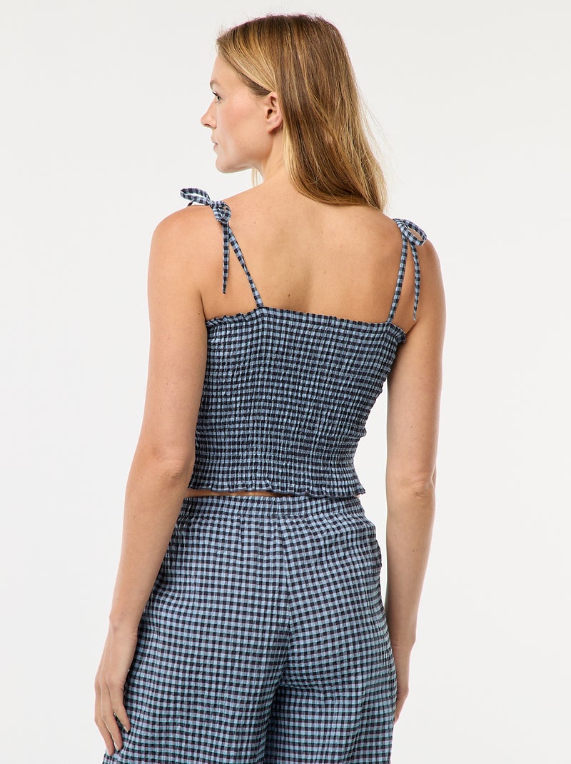 Top curto com favos de mel e quadrados vichy Azul - Kiabi