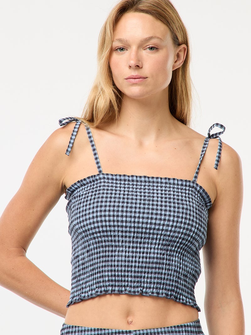 Top curto com favos de mel e quadrados vichy Azul - Kiabi