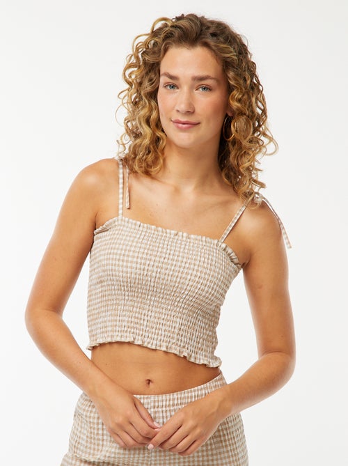 Top curto com favos de mel e quadrados vichy - Kiabi