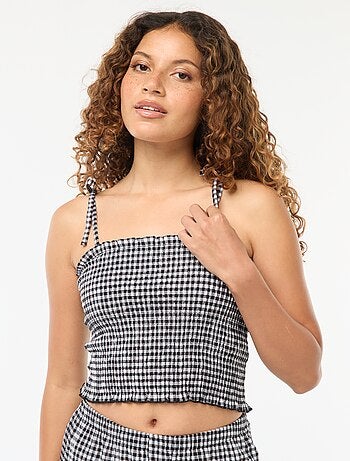 Top curto com favos de mel e quadrados vichy