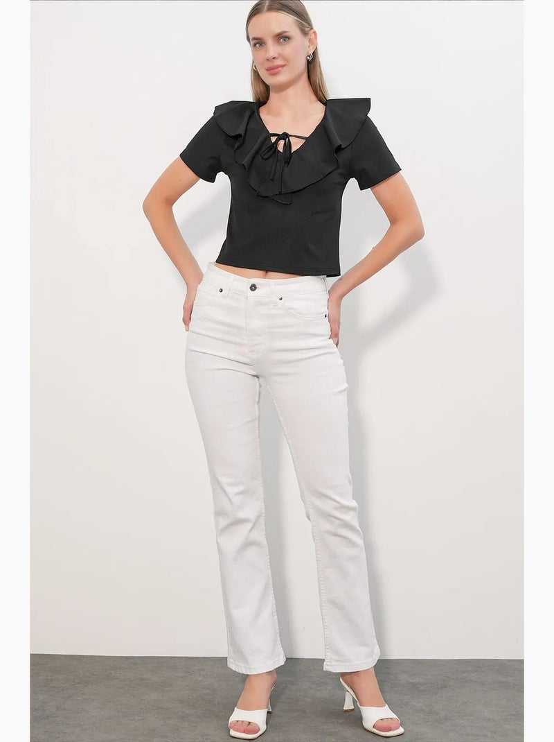 Top curto com folhos e atilho frontal bdart Preto - Kiabi