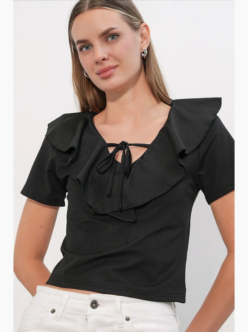 Top curto com folhos e atilho frontal bdart Preto - Kiabi