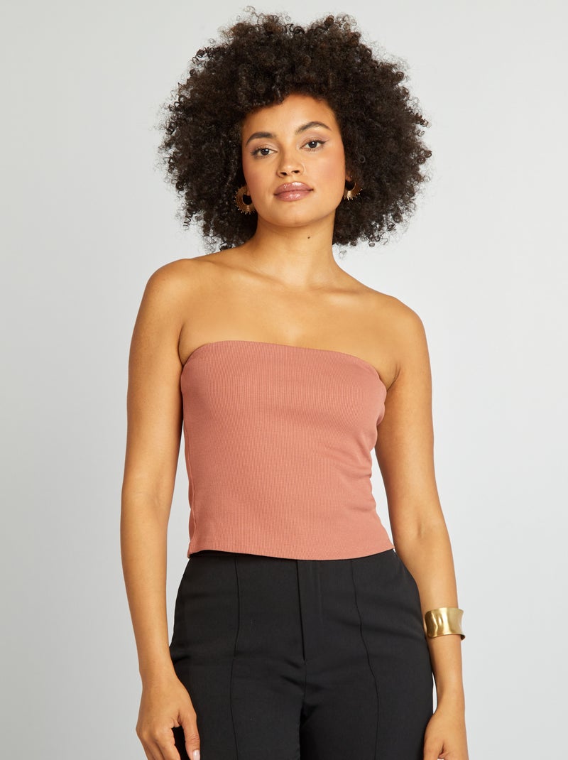 Top curto corpete canelado ROSA - Kiabi