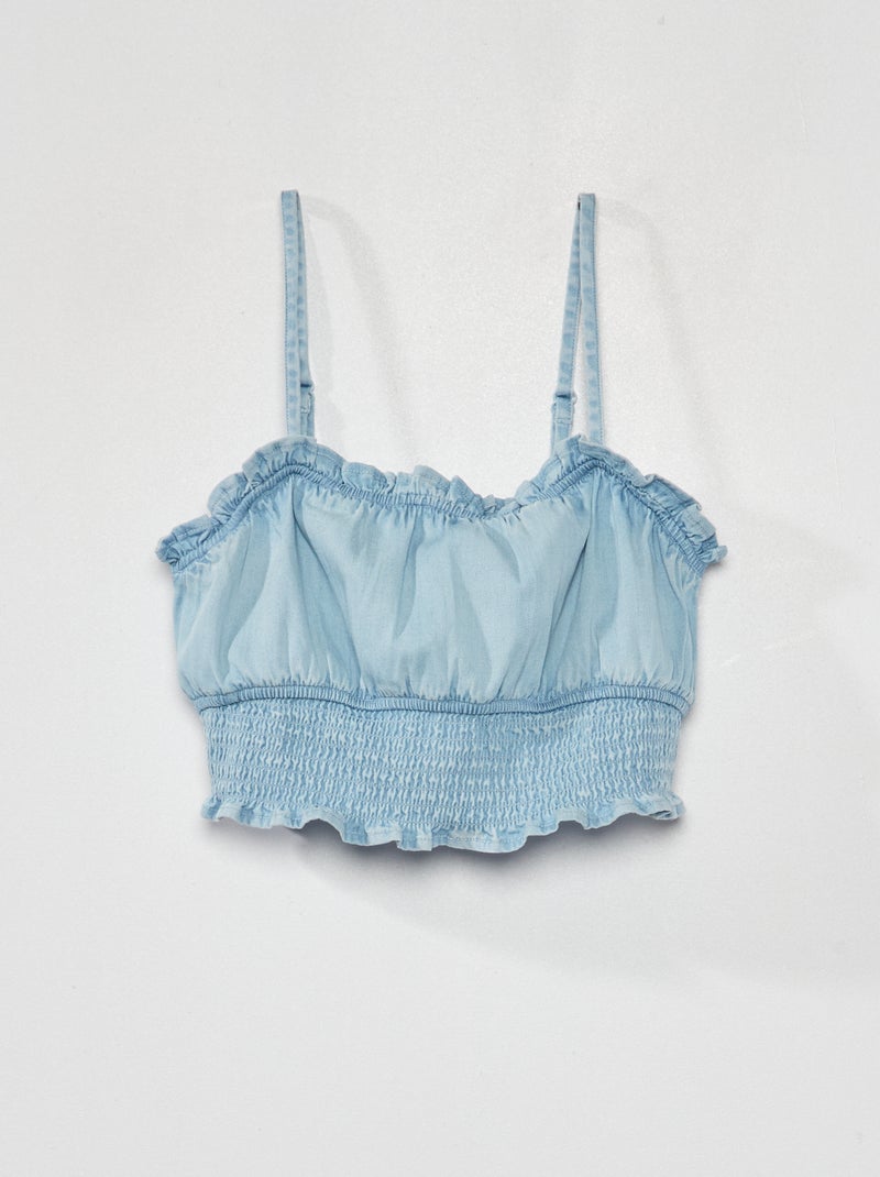 Top curto de ganga com alças finas Azul - Kiabi