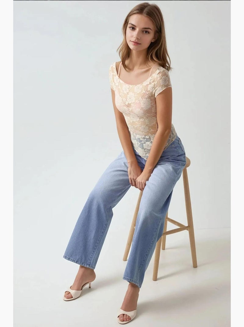 Top curto de renda floral pika collection hiccup Marfim - Kiabi