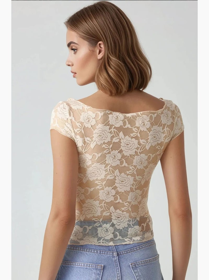 Top curto de renda floral pika collection hiccup Marfim - Kiabi