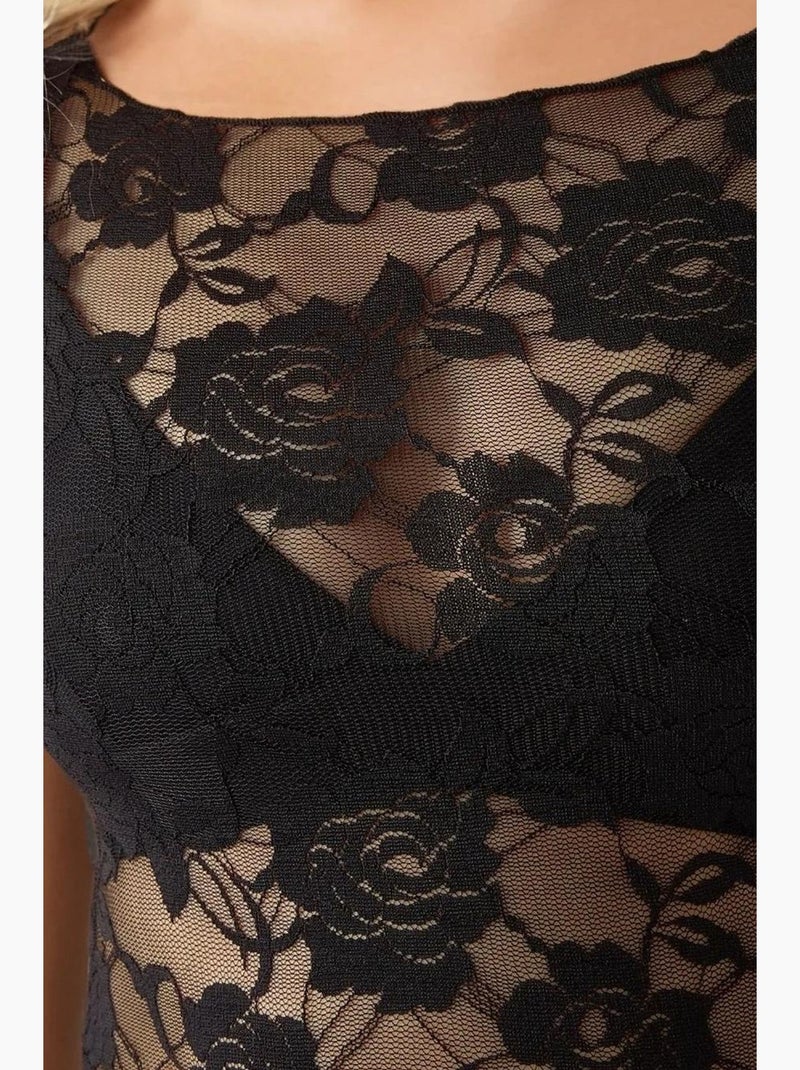 Top curto de renda floral pika collection hiccup Preto - Kiabi