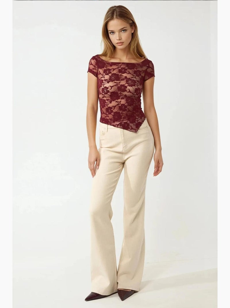 Top curto de renda floral pika collection hiccup Vermelho bordô - Kiabi