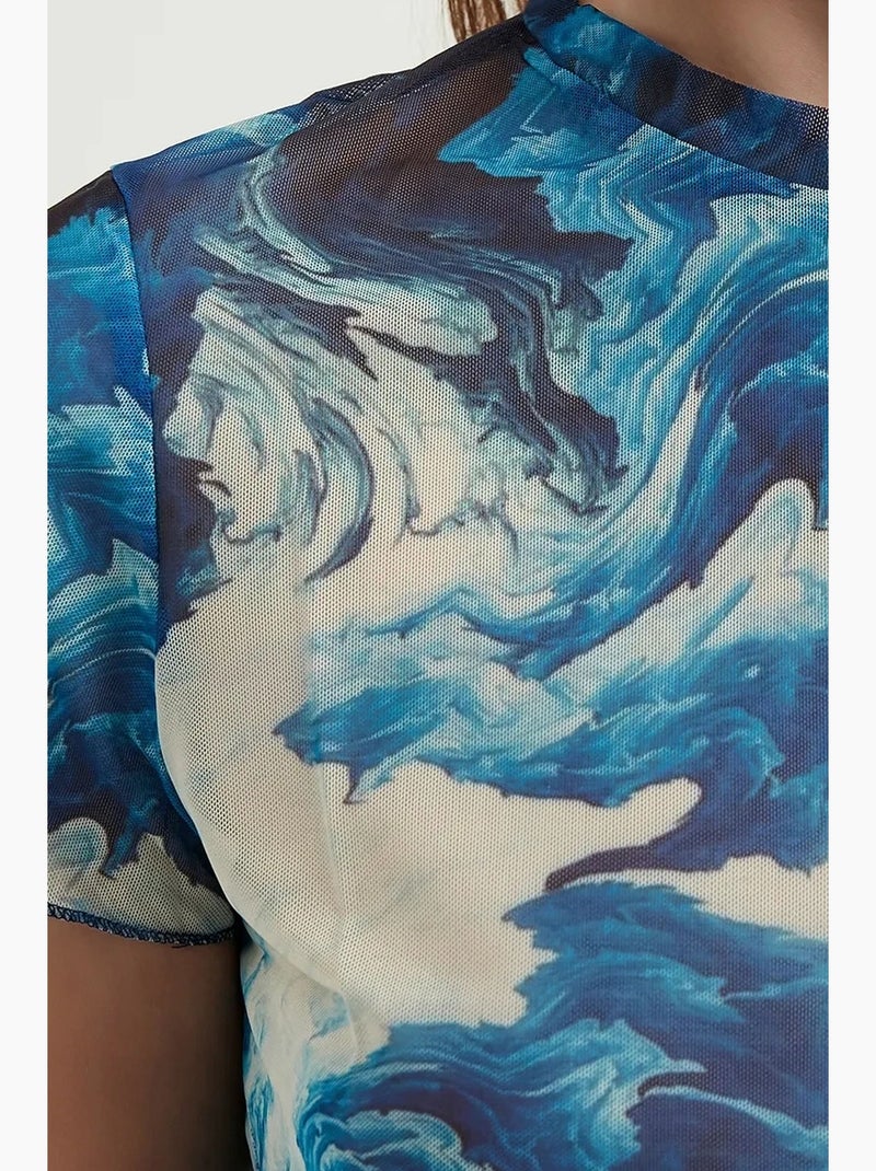 Top curto de tule abstrato hiccup Azul - Kiabi