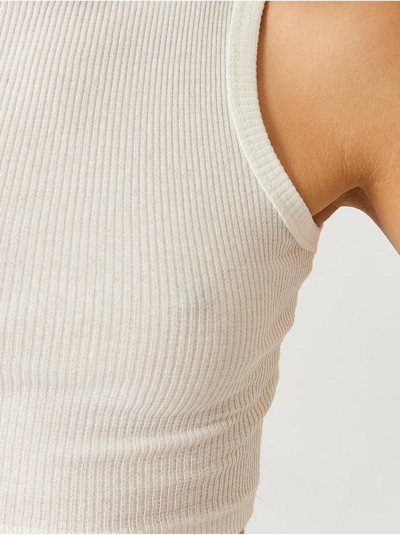 Top curto em algodão canelado com decote halter lucci Bege-argila - Kiabi