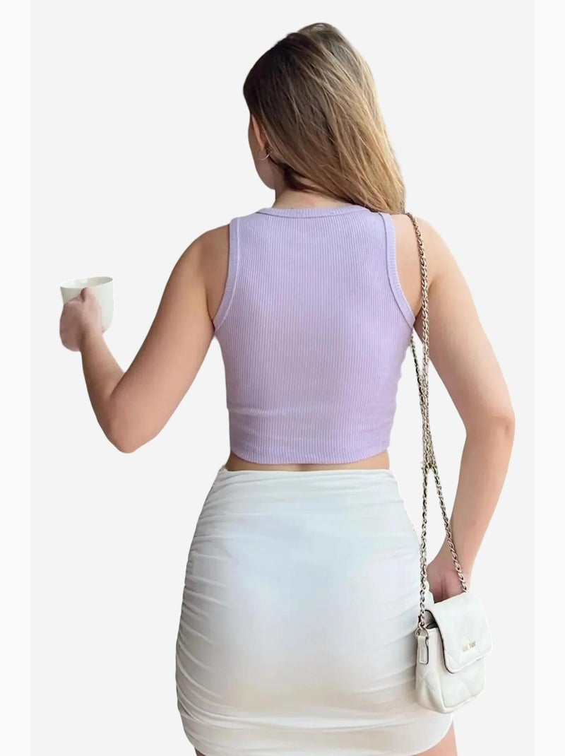 Top curto em algodão canelado com decote halter lucci Lavanda - Kiabi