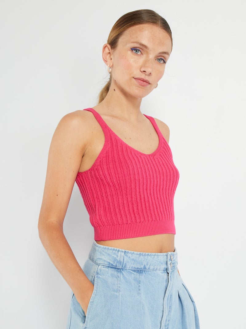 Top curto em croché Rosa Quente - Kiabi