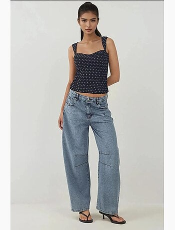 Top curto em tule estampado com gola em coração hiccup
