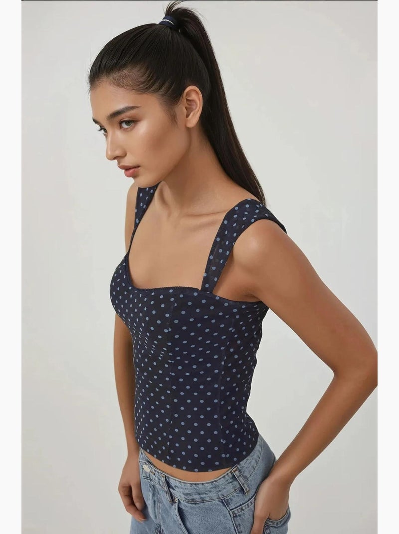 Top curto em tule estampado com gola em coração hiccup Azul-marinho - Kiabi