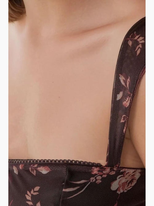 Top curto em tule estampado com gola em coração hiccup - Kiabi Top curto em tule estampado com gola em coração hiccup - Kiabi