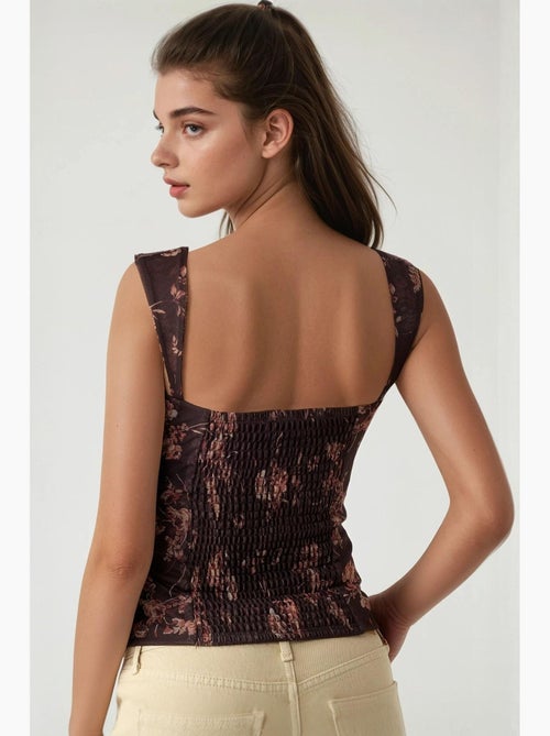 Top curto em tule estampado com gola em coração hiccup - Kiabi Top curto em tule estampado com gola em coração hiccup - Kiabi