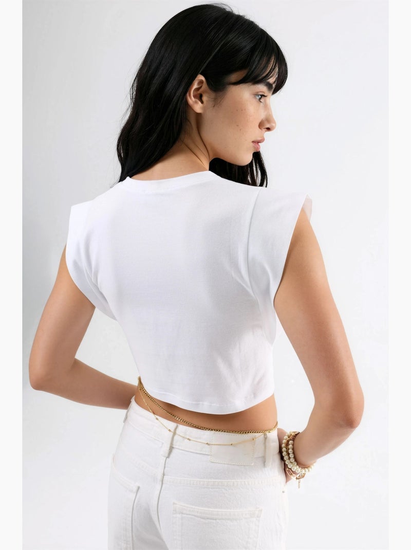 Top curto gola redonda mistura algodão busem Branco - Kiabi