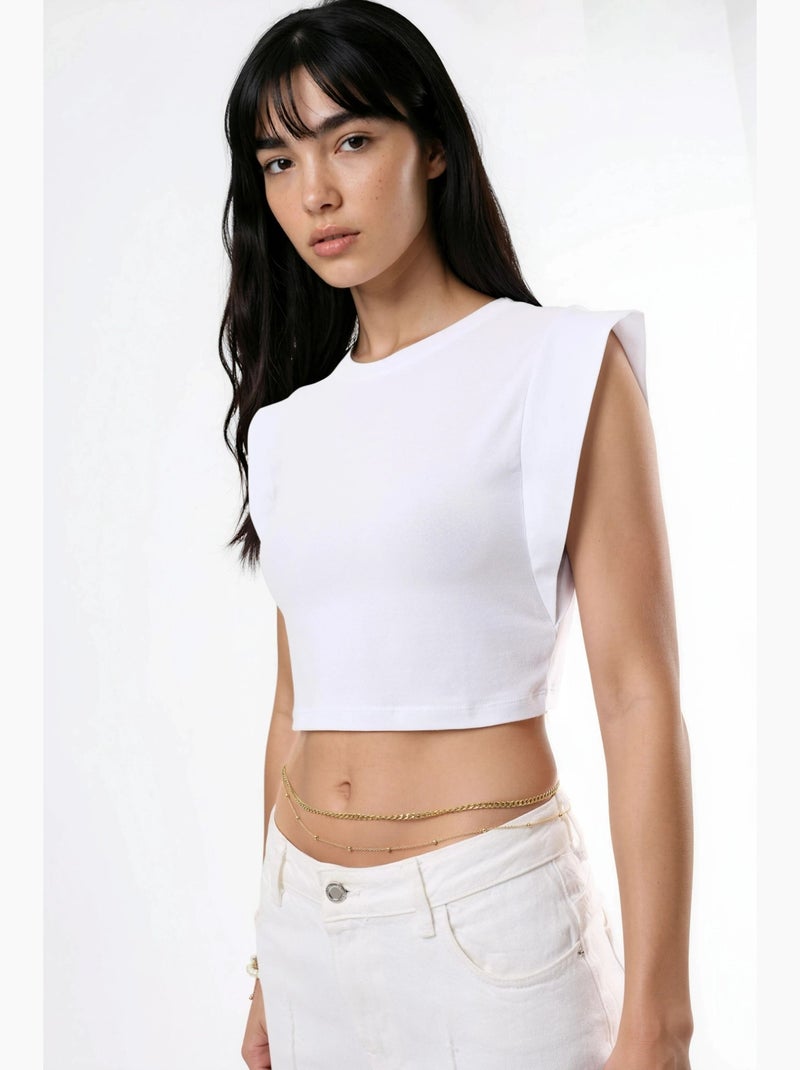 Top curto gola redonda mistura algodão busem Branco - Kiabi