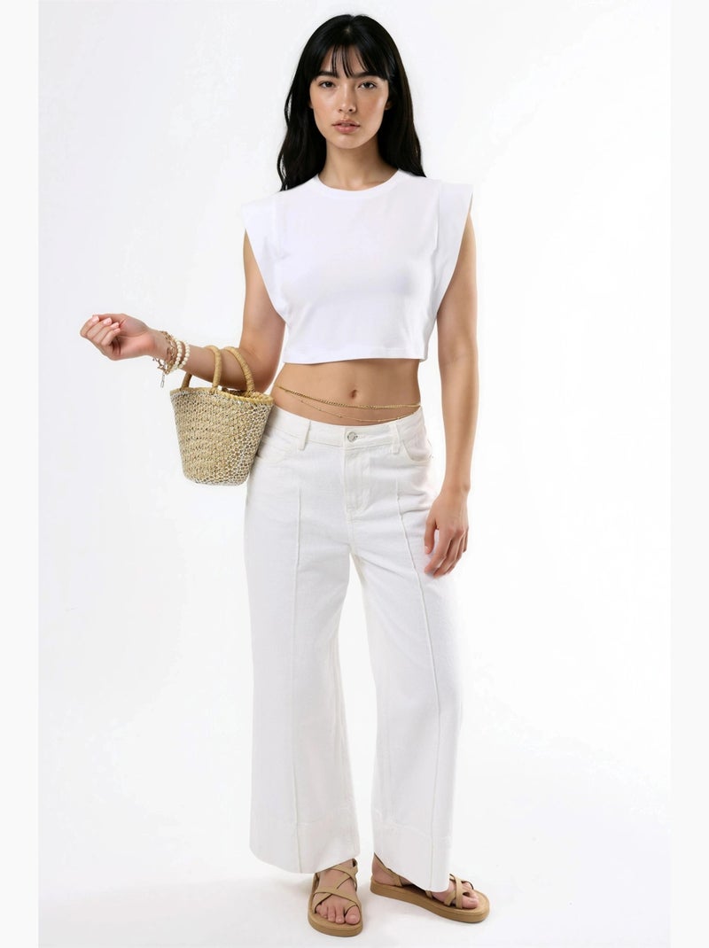 Top curto gola redonda mistura algodão busem Branco - Kiabi