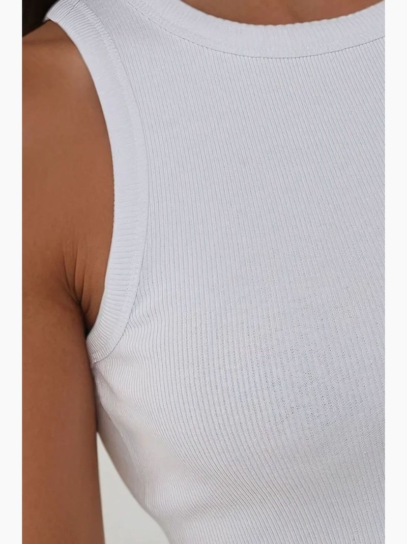 Top curto justo com malha canelada hiccup Branco - Kiabi