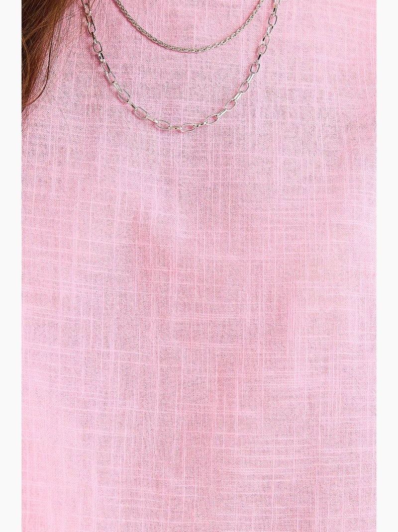 Top curto mistura de linho gola redonda lucci Rosa-fluo/Solinotes - Kiabi