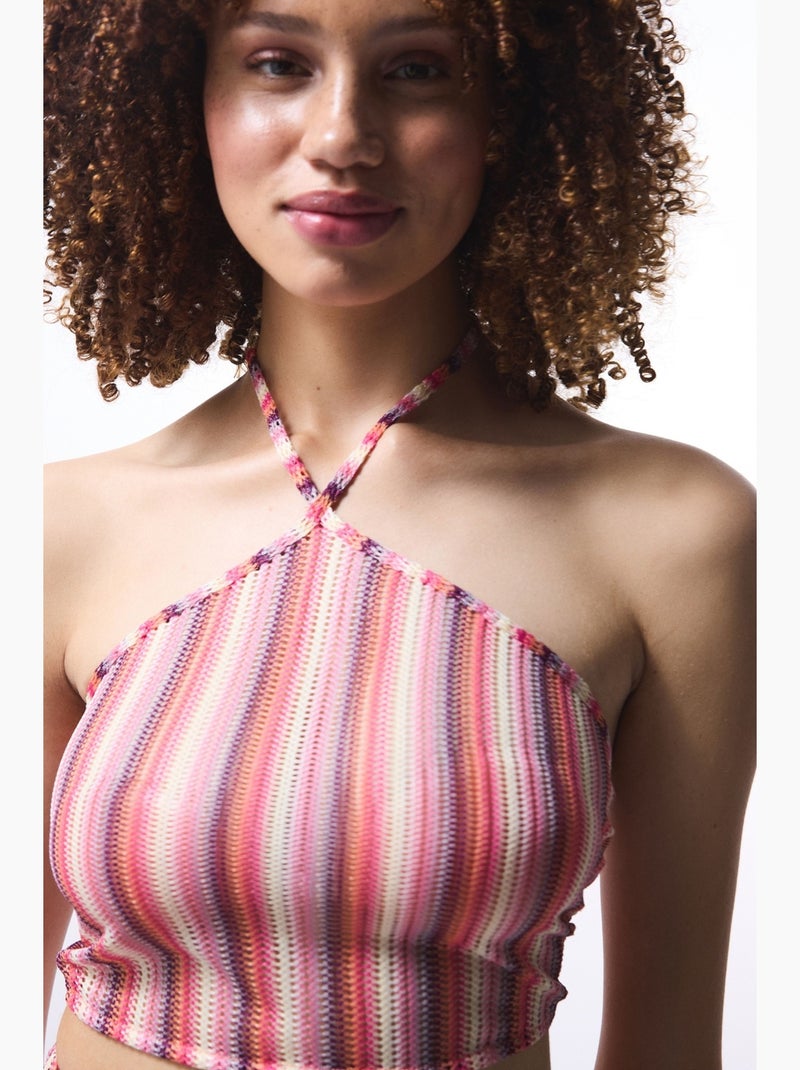 Top curto moi halter penti Rosa/Branco - Kiabi