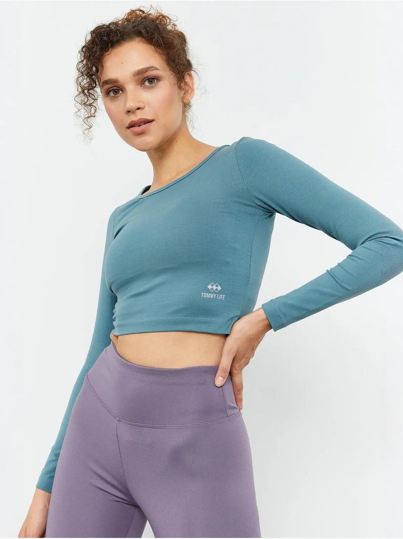 Top curto slim fit de manga comprida tommy Azul-petróleo - Kiabi