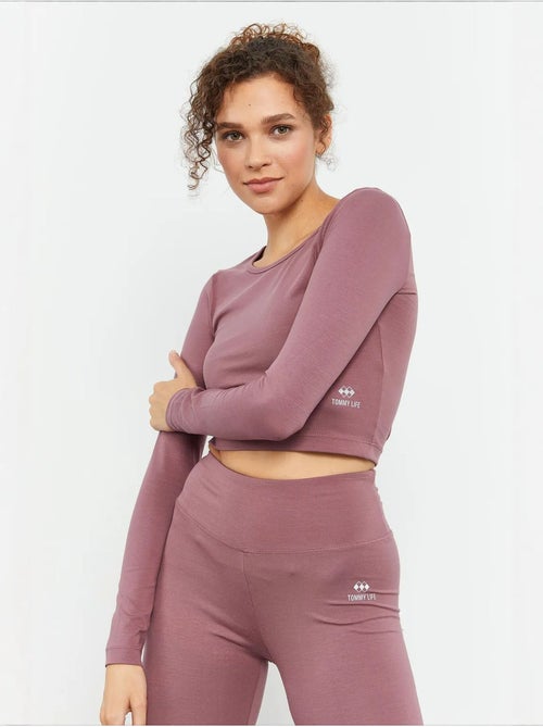Top curto slim fit de manga comprida tommy - Kiabi