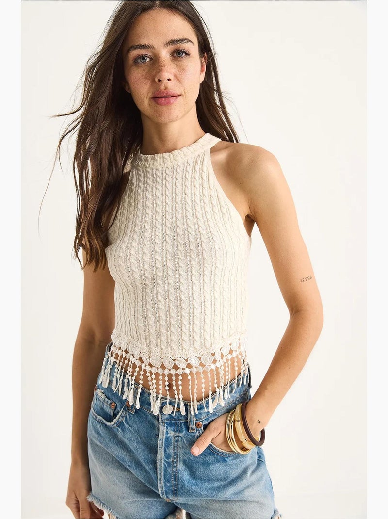 Top curto texturizado decote halter lucci Bege-argila - Kiabi