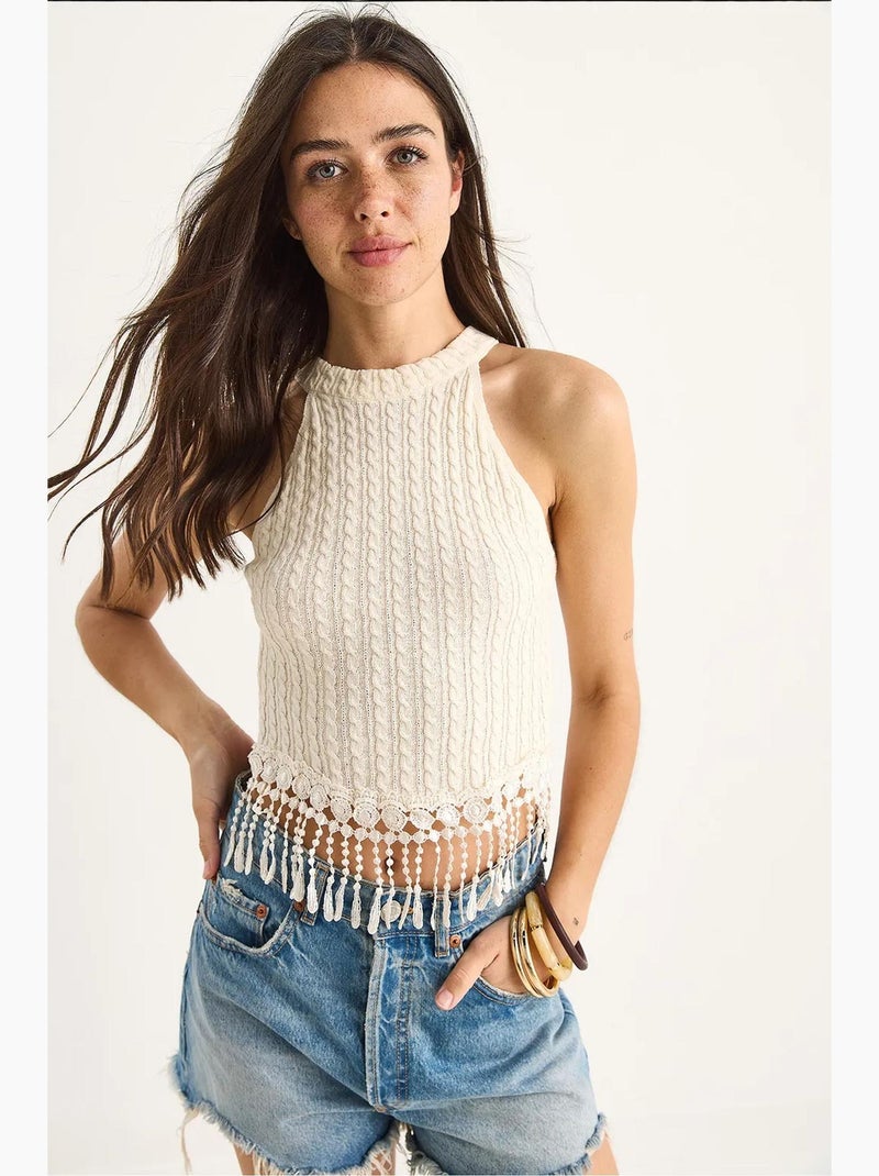 Top curto texturizado decote halter lucci Bege-argila - Kiabi