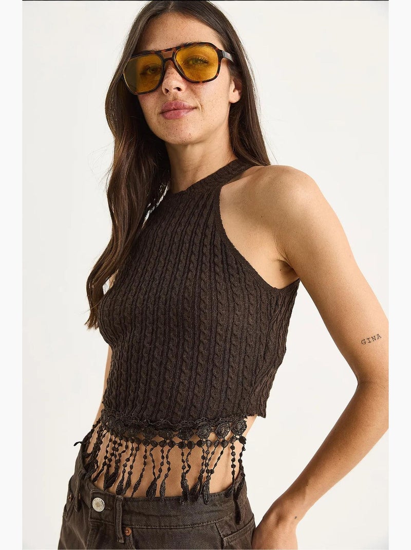 Top curto texturizado decote halter lucci Castanho-escuro - Kiabi