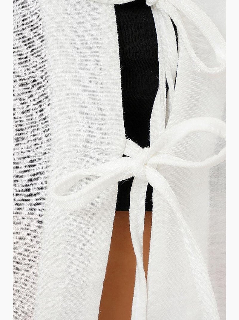 Top curto texturizado em mistura de linho com decote em v bdart Branco - Kiabi