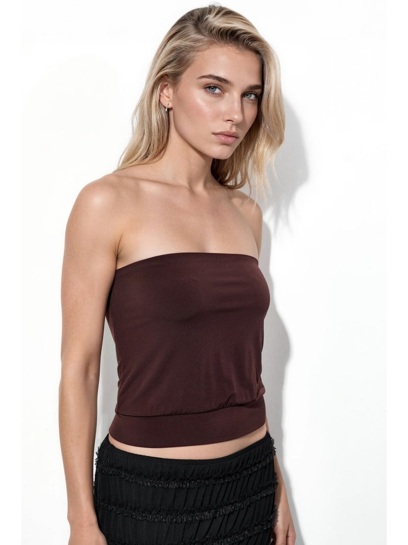 Top curto tricotado sem alças busem Vermelho bordô - Kiabi
