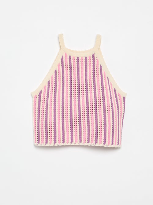 Top de alças às riscas em crochet - Kiabi
