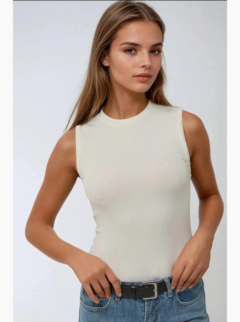 Top de alças básico justo gola redonda hiccup Branco - Kiabi