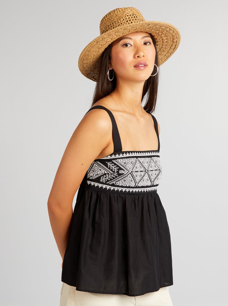 Top de alças bordado Preto - Kiabi