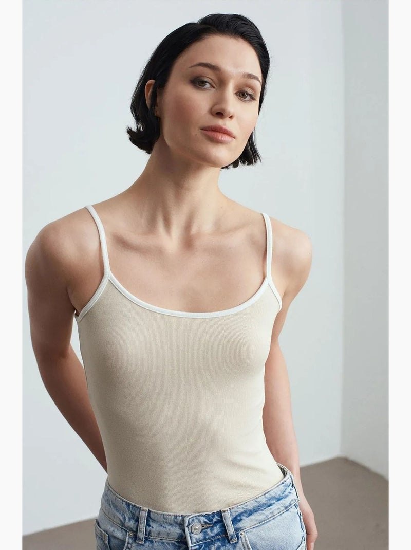 Top de alças canelado color block dilvin Bege natural - Kiabi