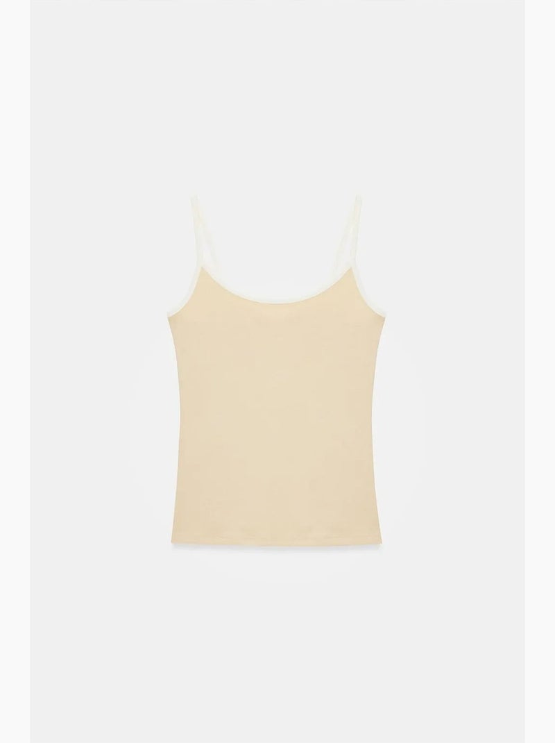 Top de alças canelado color block dilvin Bege natural - Kiabi