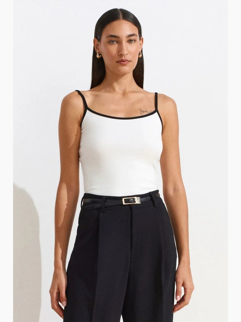 Top de alças canelado color block dilvin Branco Preto - Kiabi