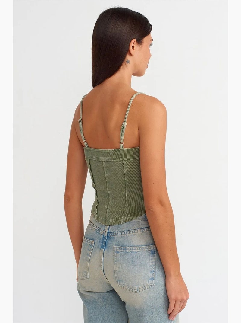 Top de alças canelado decote quadrado curto dilvin Verde - Kiabi