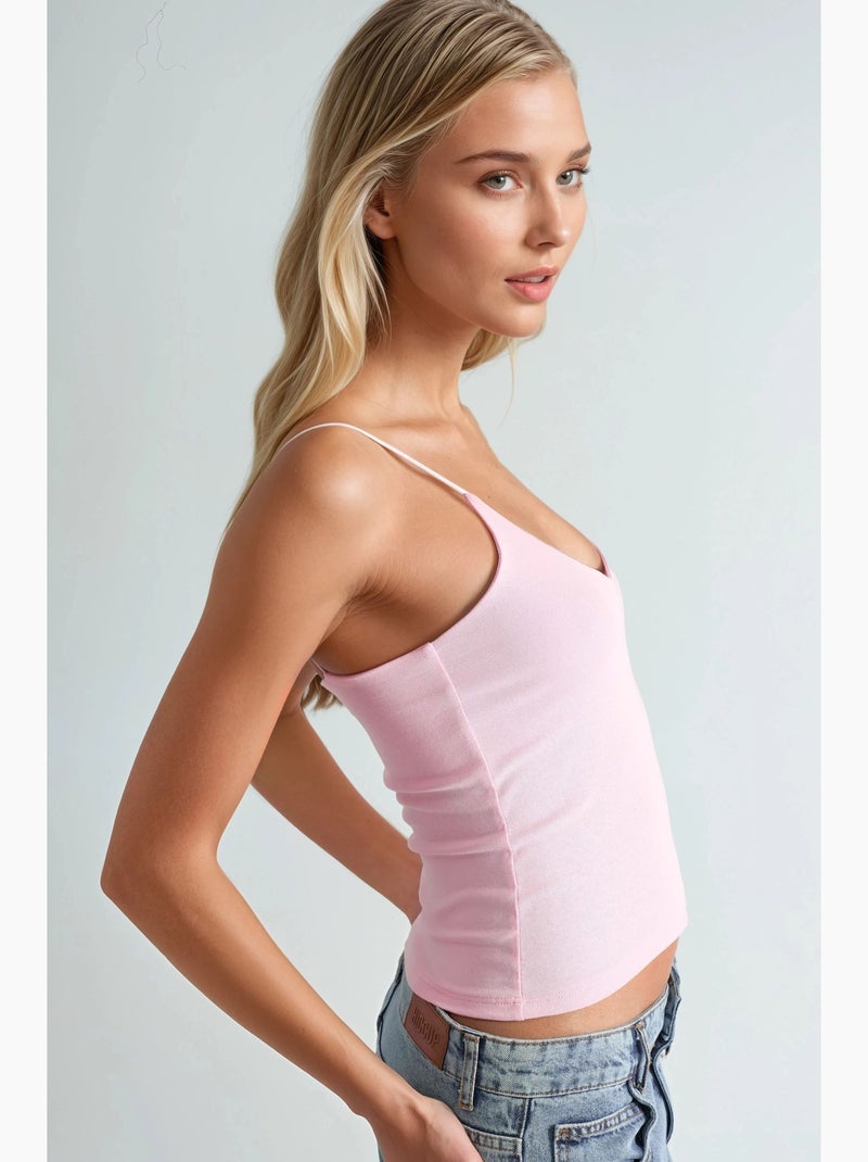 Top de alças canelado decote redondo ajustado busem Rosa-pálido - Kiabi