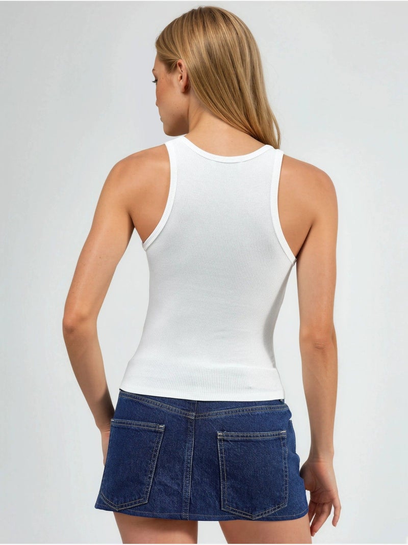Top de alças canelado estampado sem mangas com decote em u busem Branco - Kiabi