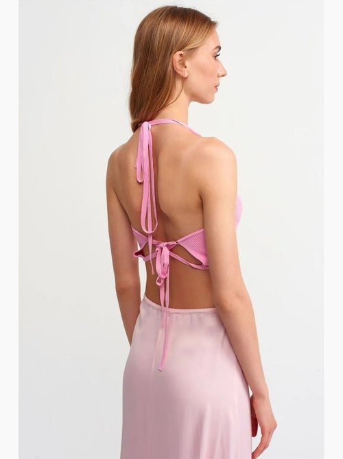 Top de alças canelado halter curto com laço dilvin - Kiabi Top de alças canelado halter curto com laço dilvin - Kiabi
