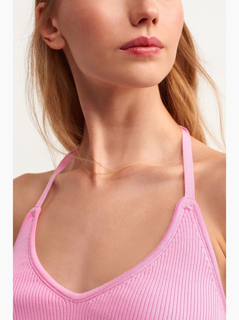 Top de alças canelado halter curto com laço dilvin Rosa doce - Kiabi