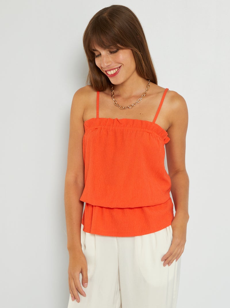 Top de alças com aba em malha gofrada ORANGE - Kiabi
